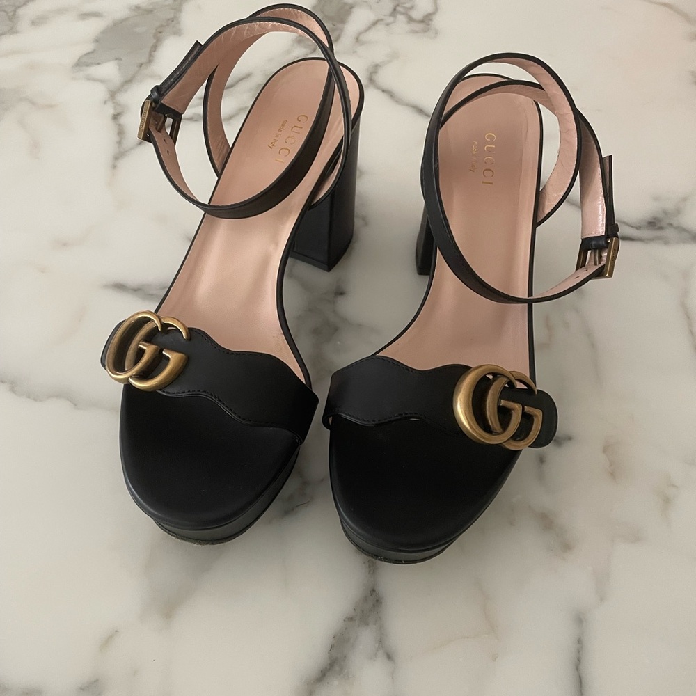 Gucci Black Heels with Gold Buckle